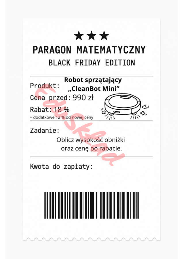 ⭐53 PARAGONY MATEMATYCZNE – BLACK FRIDAY EDITION (różne poziomy trudności / podwójne rabaty/ zamiast kartkówki)
