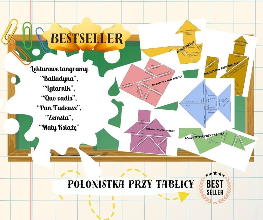Lekturowe tangramy 7-8 pakiet Latarnik Balladyna Quo vadis Pan Tadeusz Zemsta Mały Książę