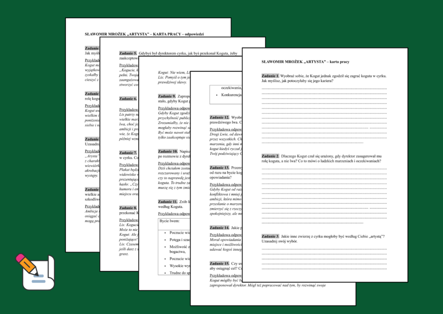 "ARTYSTA" – kreatywne zadania po omówieniu lektury – KARTA PRACY – 17 zadań + ODPOWIEDZI