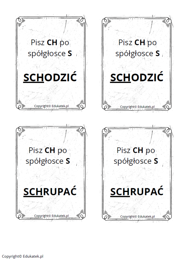 Memory ortograficzne – zasady pisowni ch-h (wersja czarno-biała)