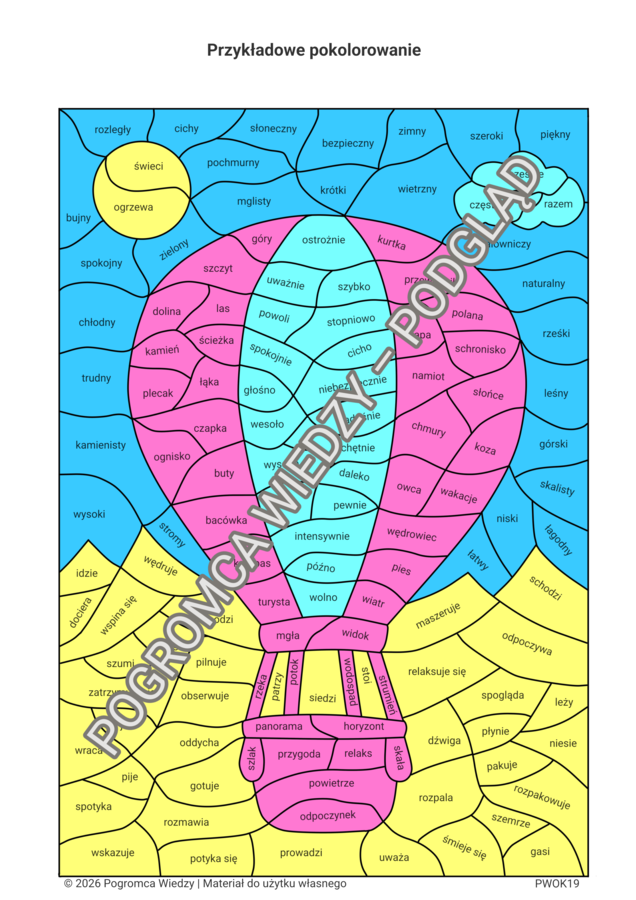 Wakacje w górach - karta pracy + klucz odpowiedzi