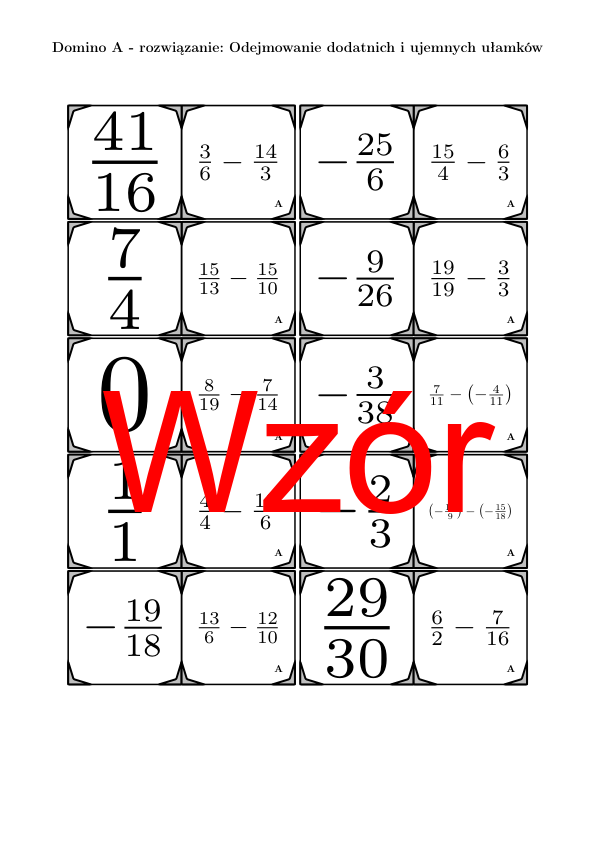Domino - Odejmowanie dodatnich i ujemnych ułamków | matematyka