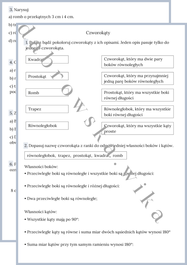 Czworokąty - karta pracy