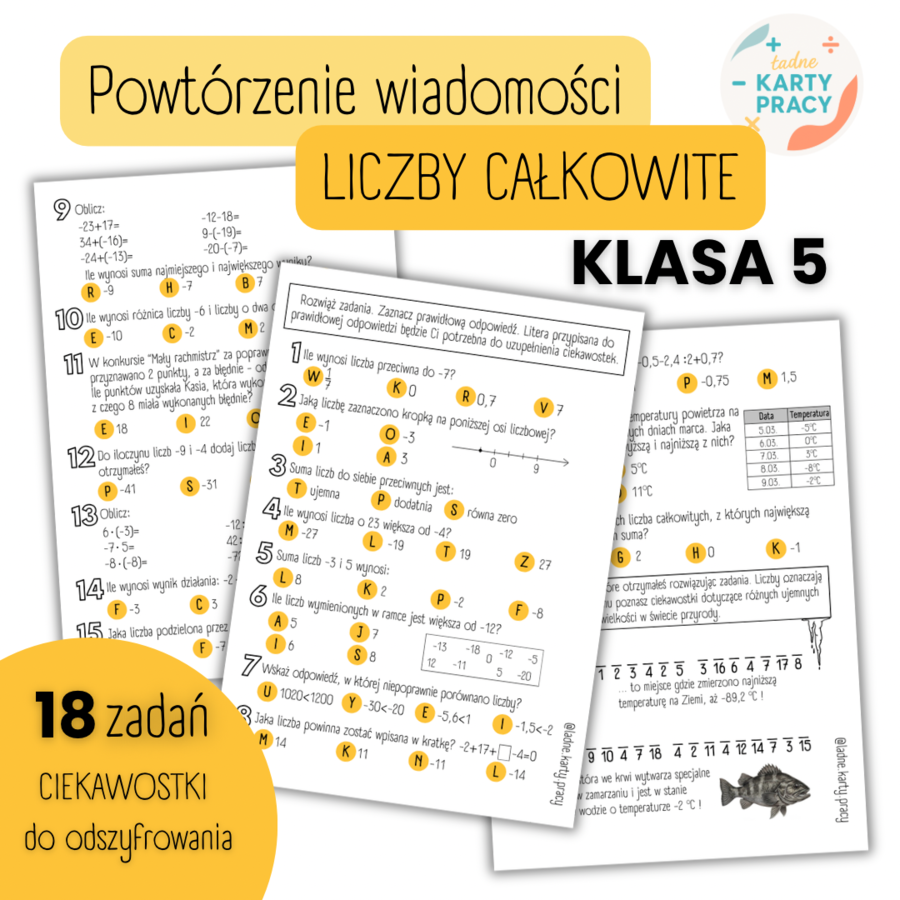 POWTÓRZENIE MATERIAŁU - Liczby całkowite - KLASA 5