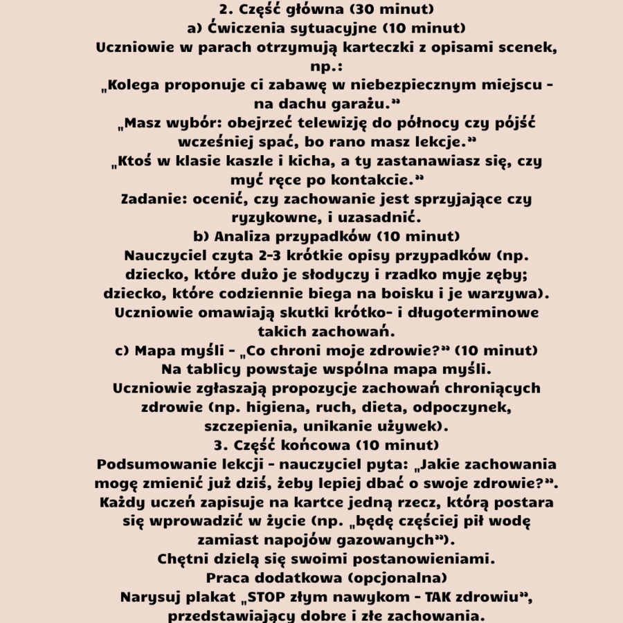 Edukacja zdrowotna, scenariusze wszystkich lekcji dla klas 4-8