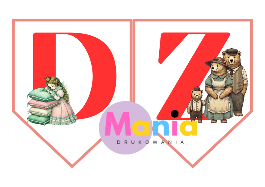 Dzień Postaci z Bajek -girlanda z napisem i ilustracje z postaciami z bajek