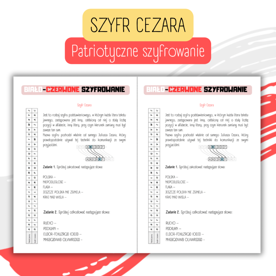 BIAŁO-CZERWONE SZYFROWANIE - szyfr Cezara - Święto Narodowe (11 listopada, 3 maja)