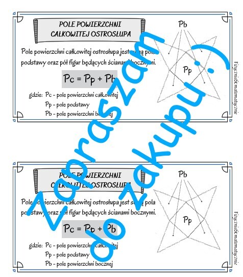 Pole powierzchni ostrosłupa - wklejka do zeszytu dla ucznia