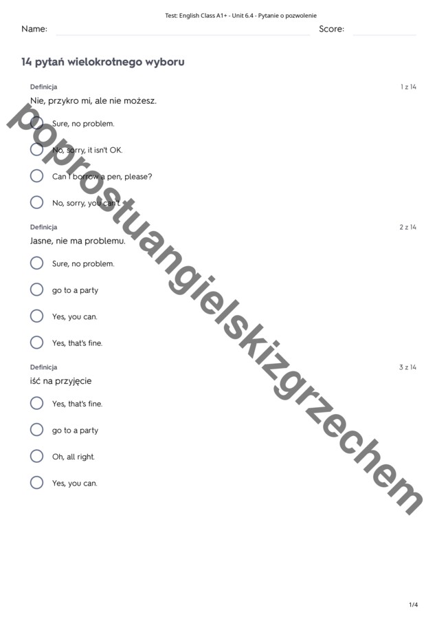 English Class A1+ - Unit 6 - testy