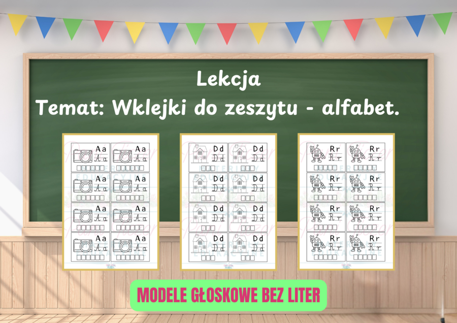 Alfabet - wklejki do zeszytu z modelami głoskowymi