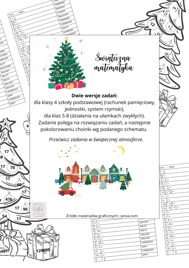 Świąteczna matematyka! Klasy 4-8 SP.