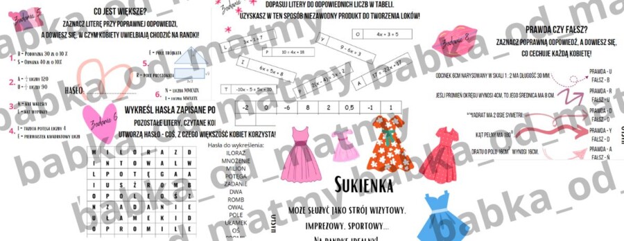 Dzień kobiet - zadania matematyczne dla kl. 7 - 8
