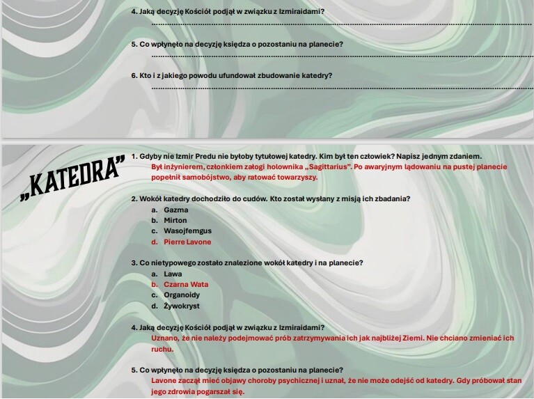 Test wprowadzający z lektur "Katedra" i "Profesor Andrews"