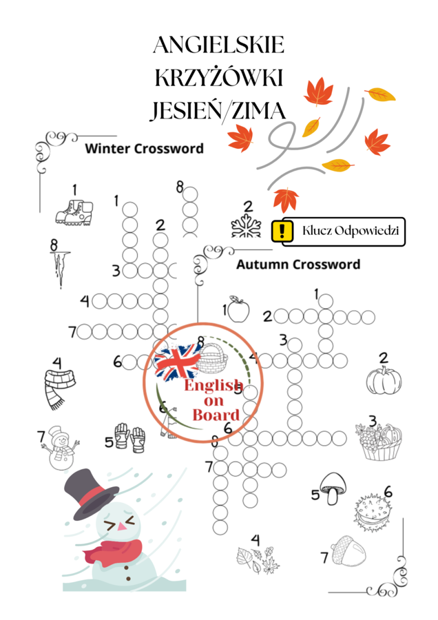 Angielskie Krzyżówki - Jesień/Zima + klucz odpowiedzi