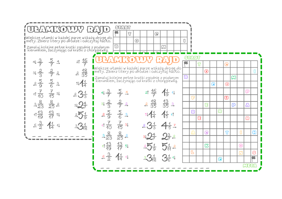 Ułamkowy rajd - porównywanie ułamków zwykłych. Klasa 4,5,6