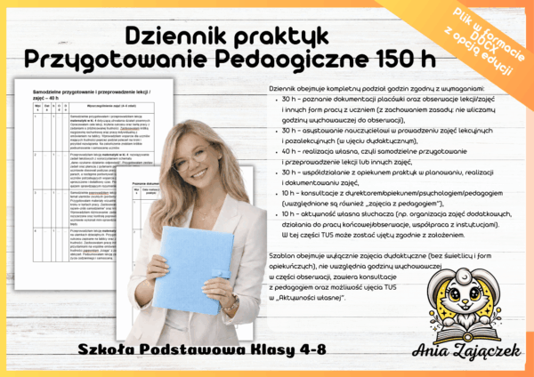 Dziennik praktyk Przygotowanie Pedagogiczne klasy 4-8 150 h