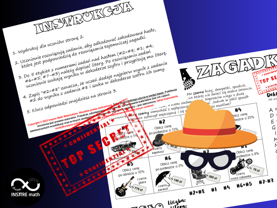 Procenty - podwyżki i obniżki. Tajemnicza czarna zagadka dla kl. 6-8.