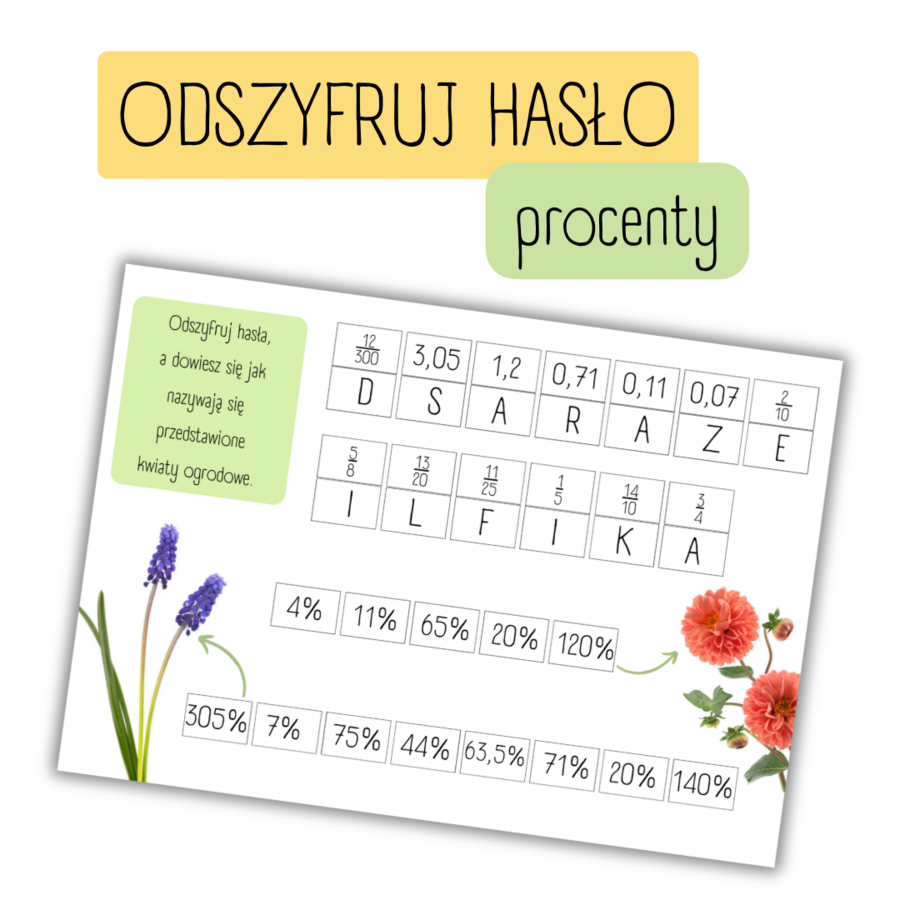 ROZSZYFRUJ HASŁO - procenty (zamiana na ułamki)