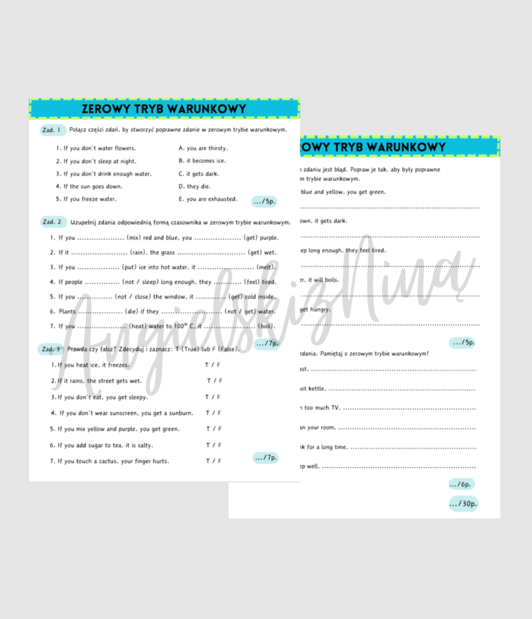 Zerowy tryb warunkowy - Zero Conditional - karta pracy - ćwiczenia - zadania - E8 - matura