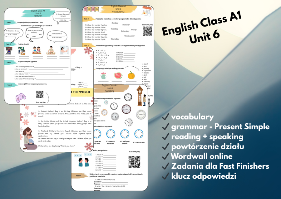 English Class A1 - Unit 6 -  My Day - zestaw ćwiczeń