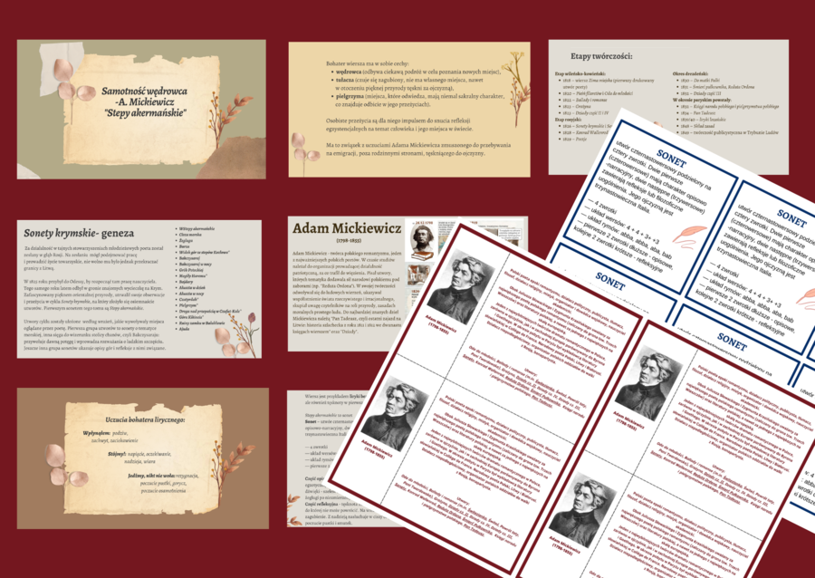 "STEPY AKERMAŃSKIE" – prezentacja + 2 wklejki - sonet - biogram A. Mickiewicza - kl.7-8 - liryka