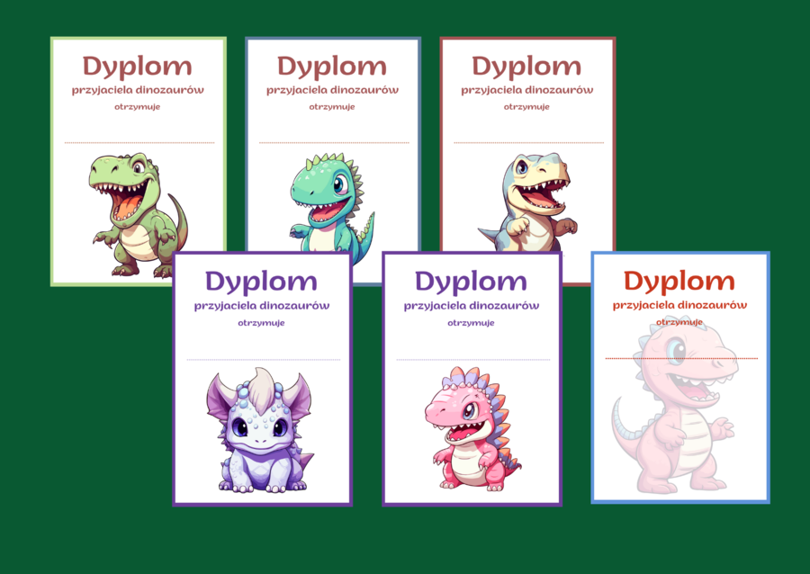 DZIEŃ DINOZAURA – dyplomy – 15 wersji