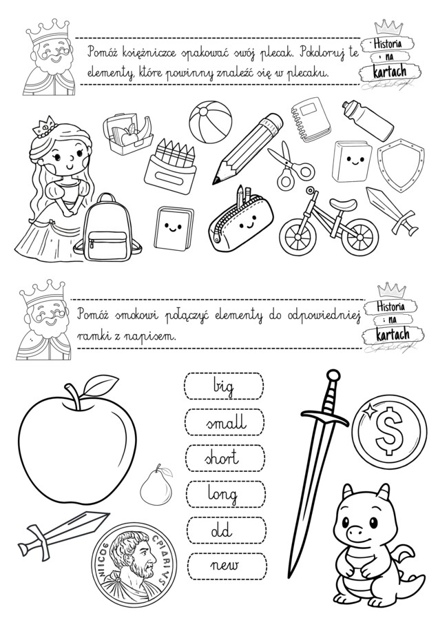 Karty pracy - klasa 1 - język angielski, ćwiczenia grafomotoryczne