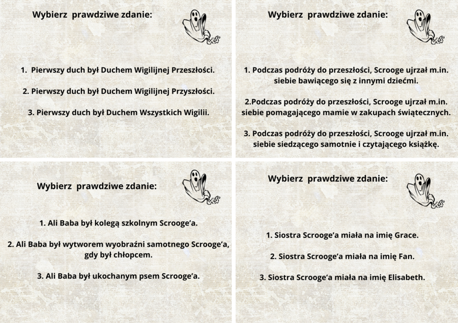 Karty "Kłamstwo czy prawda" -"Opowieść wigilijna".