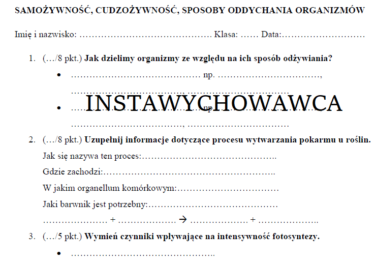Samożywność, cudzożywność, oddychanie organizmów