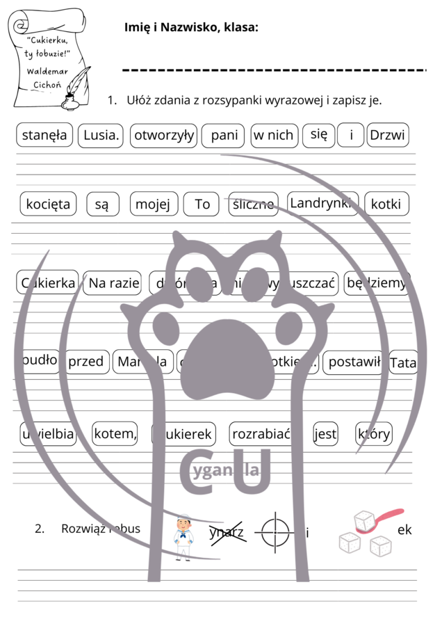 Karty Pracy z odpowiedziami do lektury „Cukierku, ty łobuzie!” Waldemara Cichonia