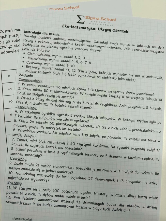 Eko-Matematyka: Kodowanie i Ukryty Obrazek (Klasa 2) Dzień Ziemi