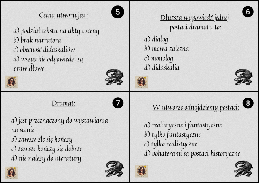 Gra edukacyjna "Prawda czy fałsz" - "Zemsta" Aleksandra Fredry.