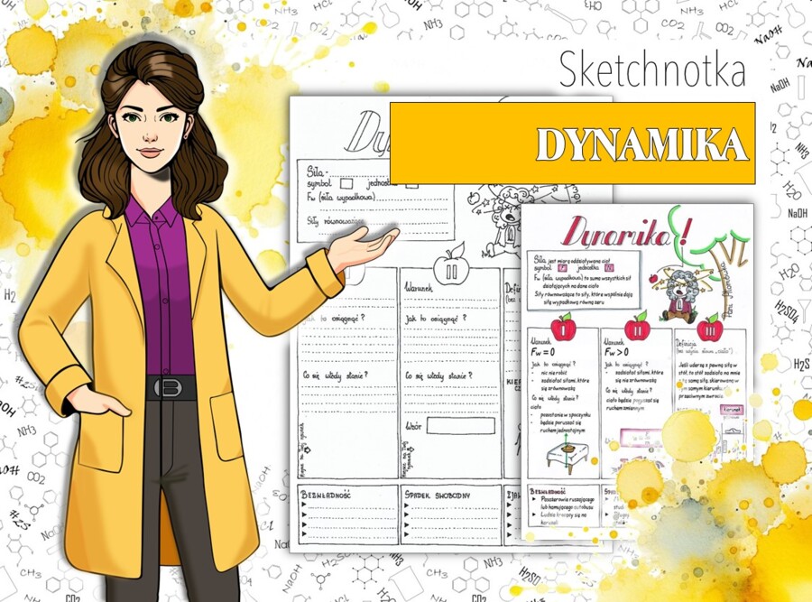 Fizyka Klasa 7. Dynamika. Trzy zasady dynamiki. Sketchnotka.