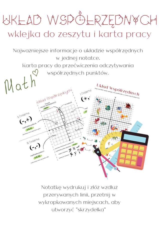 Układ współrzędnych - wklejka do zeszytu i karta pracy
