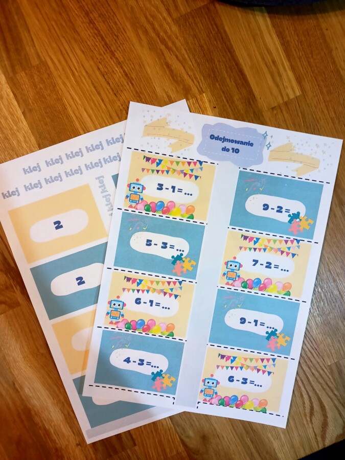Oblicz i sprawdź! Odejmowanie do 10 do druku. Karty pracy do złożenia.