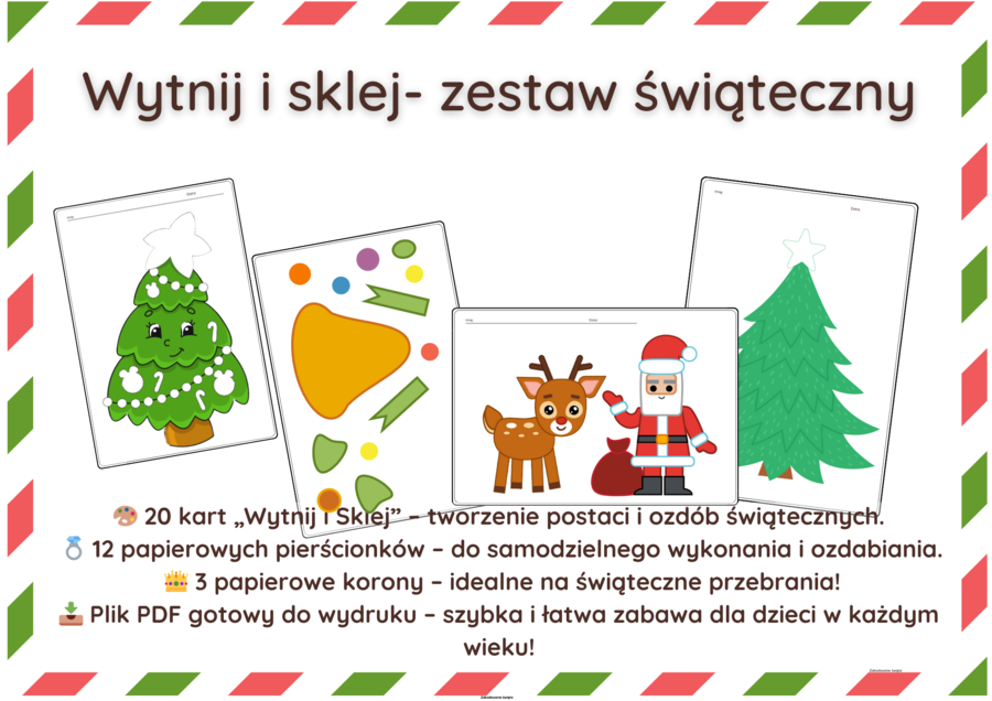 Świąteczny Zestaw „Wytnij i Sklej” – Kreatywna Zabawa dla Dzieci! Grudzień! Boże Narodzenie! Mikołajki Praca Plastyczna
