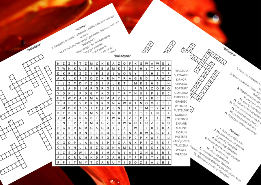 "BALLADYNA" – krzyżówka, wykreślanka – lektury obowiązkowe kl.7-8