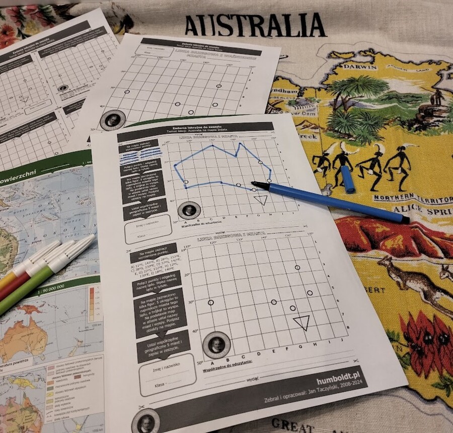 Linia brzegowa i miasta Australii - karta pracy