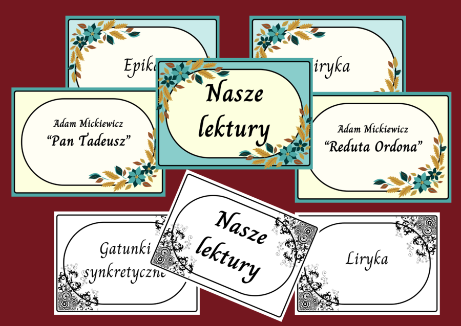 NASZE LEKTURY kl.7-8 – gazetka – 25 str. – fiszki – 2 wersje