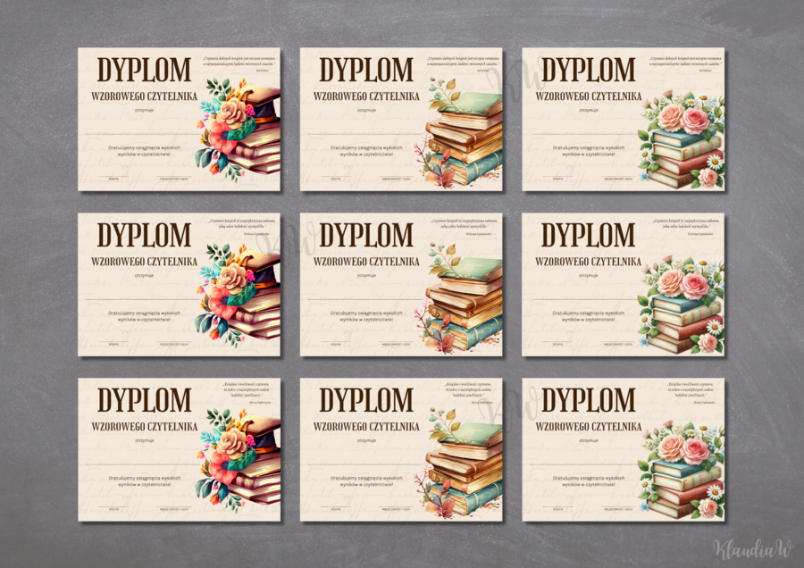 Dyplomy Wzorowego Czytelnika - zestaw PDF