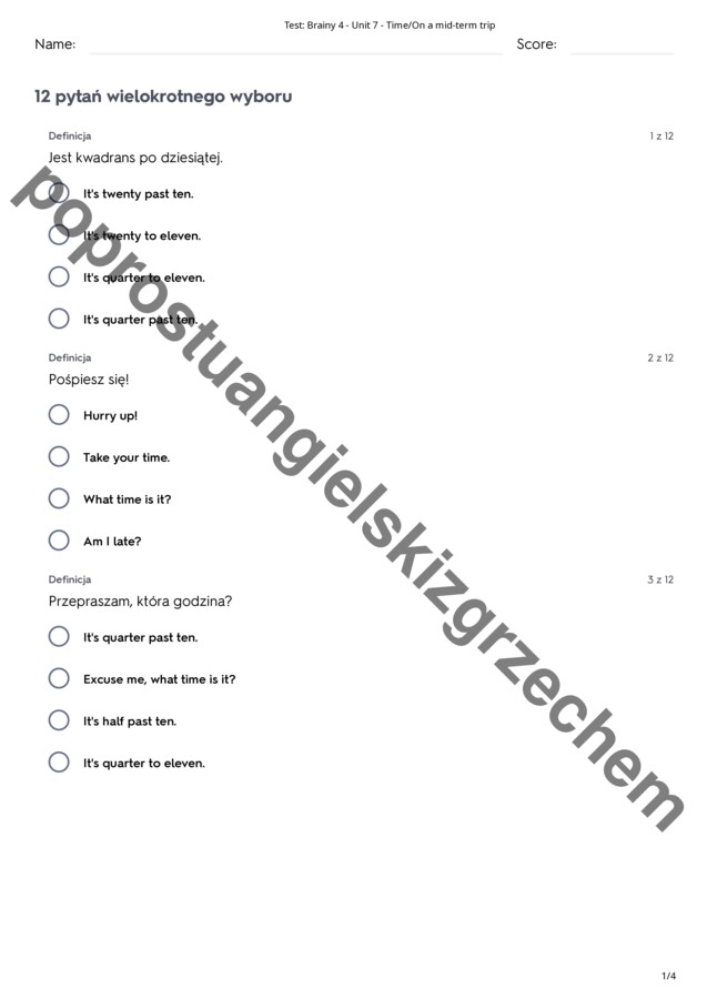 Brainy 4 - Unit 7 - testy