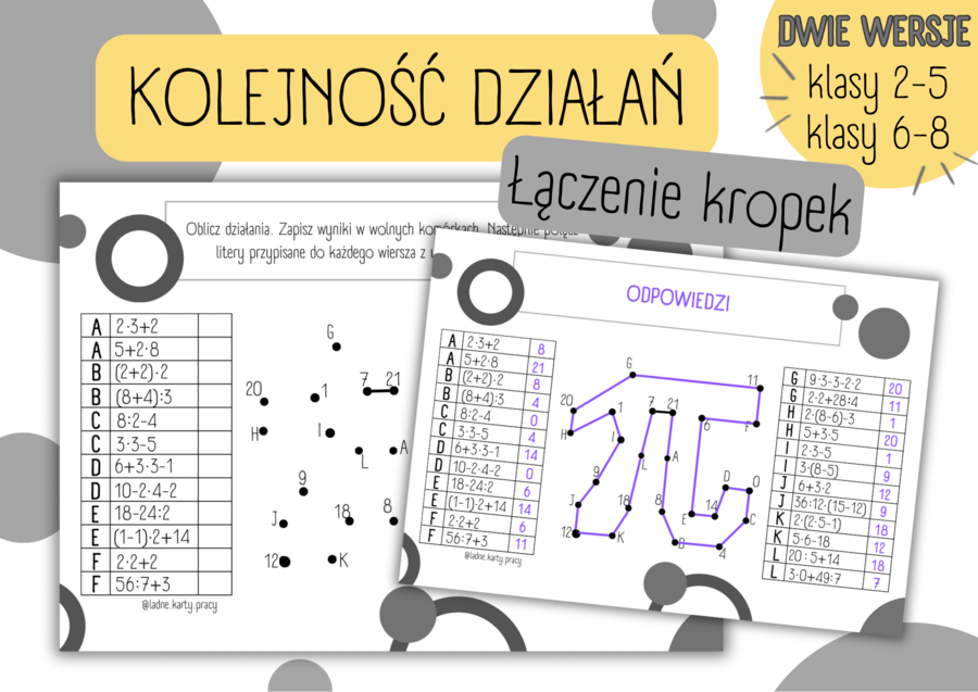 DZIEŃ LICZBY PI / ŚWIĘTO LICZBY PI - Łączenie kropek - KOLEJNOŚĆ WYKONYWANIA DZIAŁAŃ