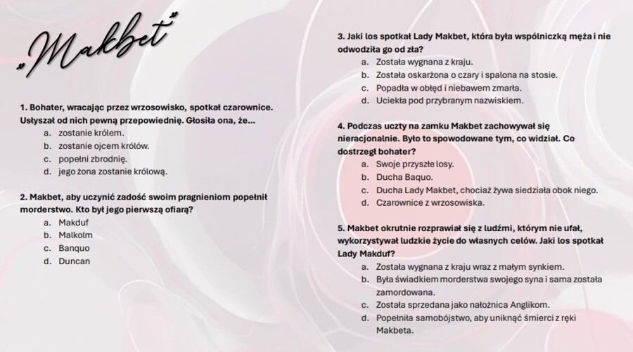 Test wprowadzający z lektury "Makbet"