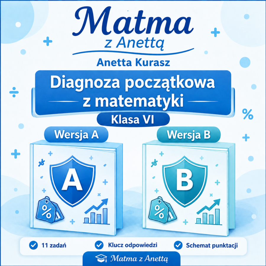 Diagnoza początkowa z matematyki - klasa VI - wersja A i B + klucz odpowiedzi