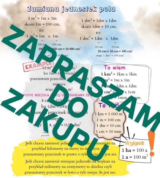 Zamiana jednostek pola - wklejka do zeszytu