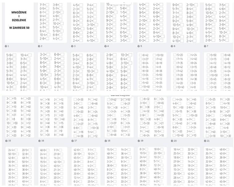 Mnożenie i dzielenie w zakresie 50