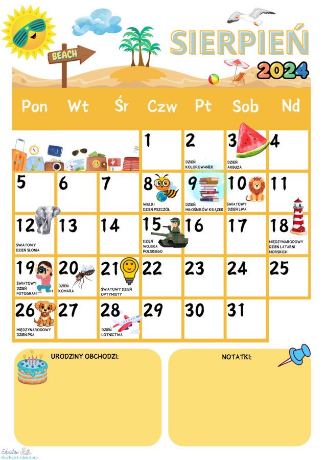 KALENDARZ ŚWIĄT TYPOWYCH I NIETYPOWYCH na rok szkolny 2024/2025