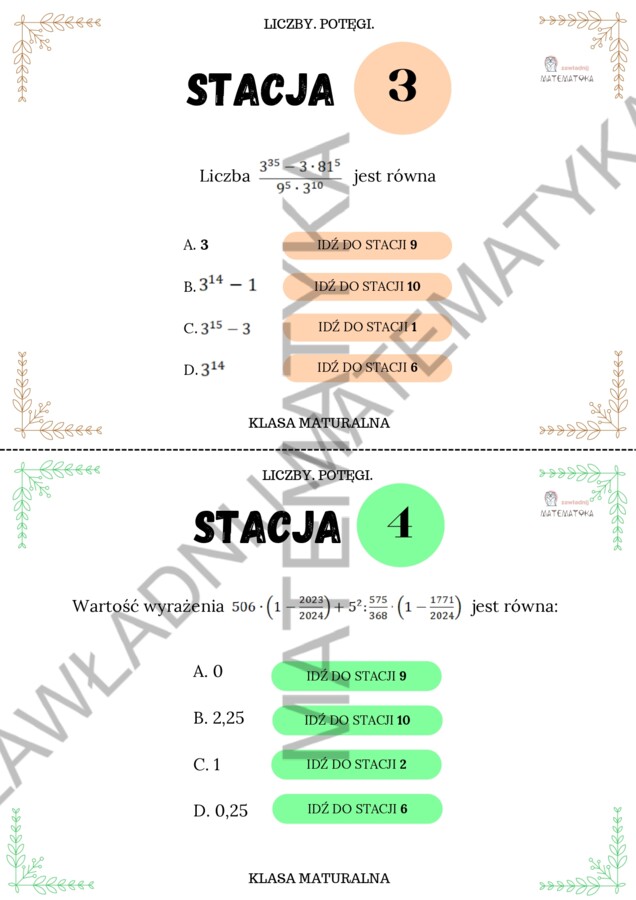 Stacje zadaniowe – liczby, potęgi