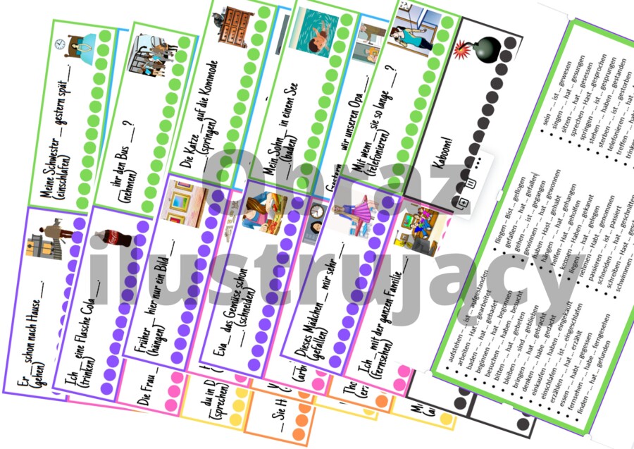Czasowniki nieregularne - gra typu Kaboom - język niemiecki