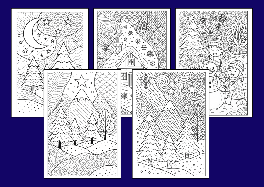 ❄️🎄Zimowe Kolorowanki w Stylu Zentangle – idealne do relaksu i twórczej zabawy! - 36 szt.🎄 - zima